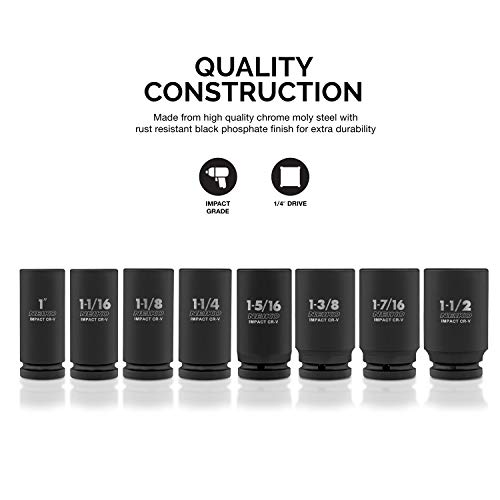 Neiko 02461A 3/4" Drive Deep Impact Socket Set, 8 Piece Jumbo Assortment | Standard SAE Sizes (1-Inch to 1-1/2-Inch) | Chrome Vanadium Steel - Thumbnail 2