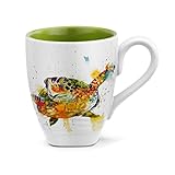 DEMDACO Turtle Watercolor Green On White 16 Ounce Glossy Stoneware Mug With Handle