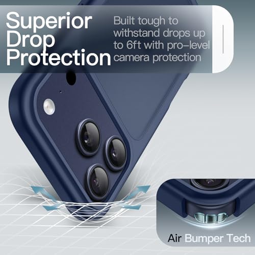 JETech Matte Case for iPhone 17 Pro 6.3 Inch, Military Grade Drop Protection Anti-Shock, Minimalist Frosted Translucent Backing, Anti-Fingerprint (Dark Blue)