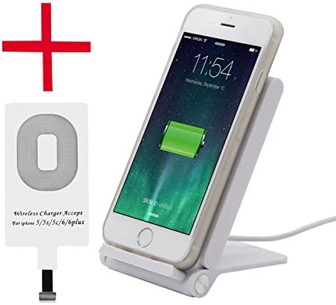 3 Coils Qi Wireless Charger, Foldable Inductive Phone Charger Station Powermat for Samsung Galaxy S7 / S7 Edge / S6 / S6 Edge / Note 5, Nokia Lumia, Google Nexus, LG (White+Receiver for iPhone)