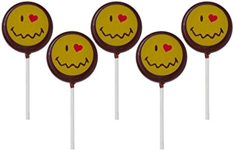 Smiley World Emoji Face Expressions Dark Chocolate Lollipops Sucker "I Miss You" Gourmet Holiday Valentines Day Gift Pack (5 Pk)