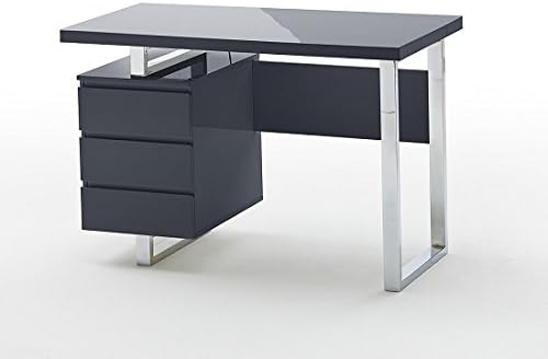 ModaNuvo Computer Office Desk Full Black High Gloss & Chrome with Drawers