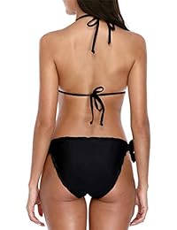 ALove Trajes de baño de 2 piezas para dama, con ribete ondulado, con diseño floral