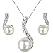 EleQueen Women's Crystal Simulated Pearl Elegant Wedding Pendant Necklace Earrings Jewelry Set Ivory Color
