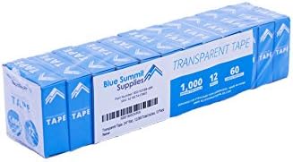 Transparent Tape, 3/4'' Width, 1000 inches Length, Specially Designed for Spindle core tape dispensers, 12,000 Total Inches, 12 Pack