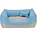 Blueberry Pet Heavy Duty Cotton Linen Blended Canvas Overstuffed Cuddler Bolster Lounge Dog Bed, Removable & Washable Cover w/YKK Zippers, 25″ x 21″ x 10″, 6 Lbs, Baby Blue & Beige Color-Blockthumb 1