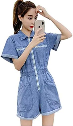 オーバーオール 着痩 レディース デニム ショー 専門店 ゆったり オールインワン 半袖 ジッパー付き 通勤 サロペット つなぎ 原宿系 短パン 夏 可愛い