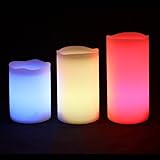 3 pcs Set Ivory Wax Flickering Flameless Color-Changing Candles Glowing LED Pillar w/ Remote Control, Valentine Party Decoration Centerpieces Weddings 6, 5, 4 inch