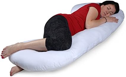 Versatile C-Shaped Full-Body Pregnancy Maternity Baby Nursing Pillow Cushion with Zippered Washable Cover Offering Belly, Arm, and Back Support While Lessening Pain and Discomfort 