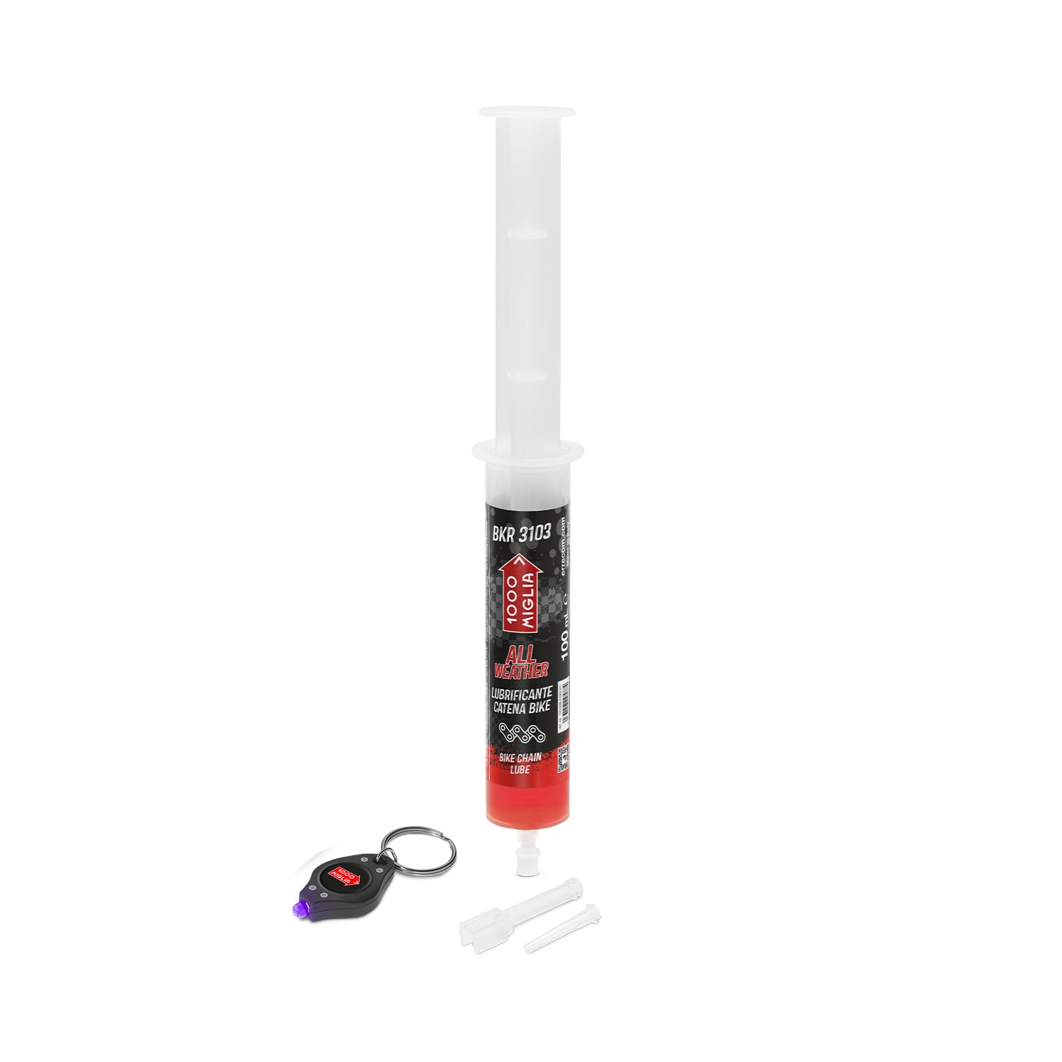 ERRECOM 1000 Miglia BKR 3103 ALL WEATHER Lube Bike Chain for All Weather Conditions - 100ml, Cartridge with Drop & Huggie Application Systems, Fluorescent & Scented Formula