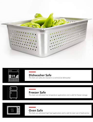 Stainless Steel Perforated Steam Table Pan, ATOSA A2006P Full Size 6" Deep Stainless Steel Steam Table Perforated Pan and Anti-Jam Hotel Pan Buffet Food Pans Food Pan