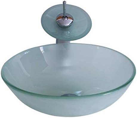 "Lightning Deal" Promotions Round Bowl Vessel Washbasin Tempered Frosted Glass Sink Brass Faucet set