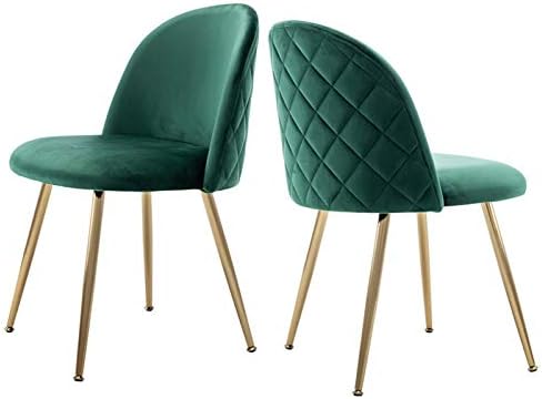 Kmax Chair, Dining Chair, Velvet with Gold Feet, Stylish, Scandinavian Style, Easy Assembly, Living Room Desk Chair, Office Makeup Chair, Set of 2 (Green)