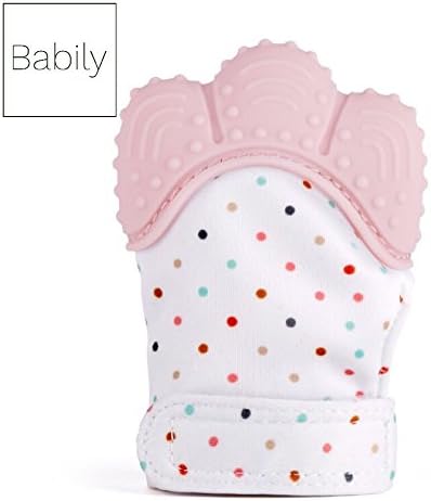 The Original Baby Teething Mitt by Babily Silicone Teething Soothing Relief Mitten (5 Colors Available) (Soft Pink)