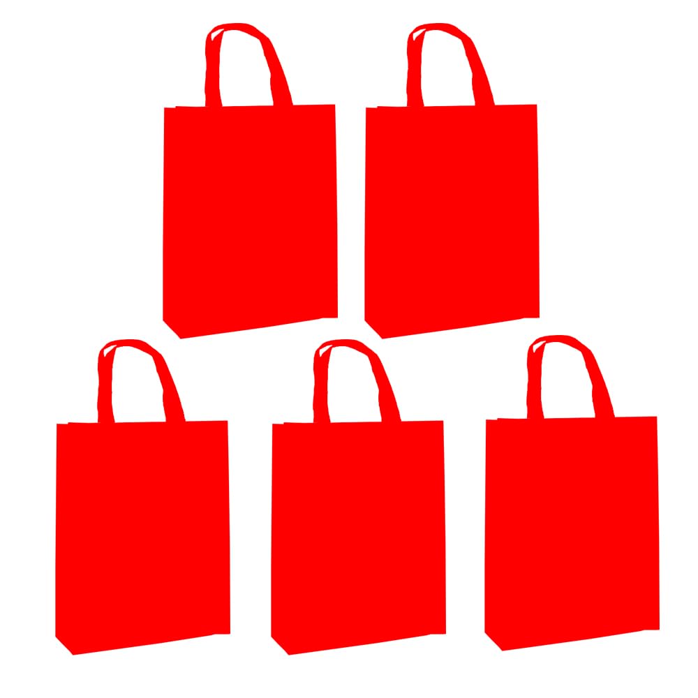Aoktorkit 5Pcs Red Party Favor Bag,Grocery Tote Bag,Reusable Non-woven Tote Shopping Bags,Gift Bags with Handle
