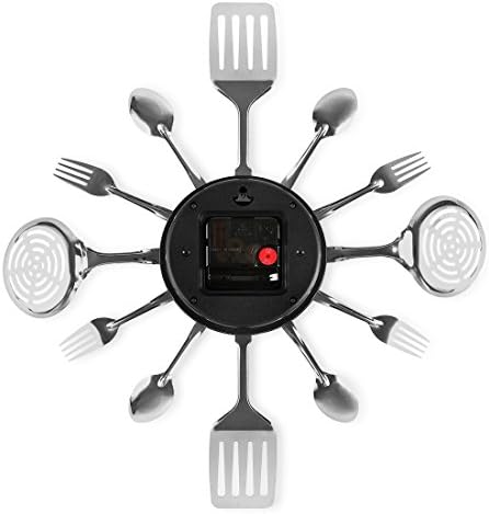 Kitchen wall clock with large fork and spoon design, battery-operated, priced at $21.99.