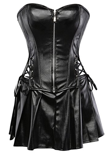 KUOSE Damen Schwarz Vollbrust Kunstleder Corsagenkleid Korsett Übergrößen S-6XL – Bild 3