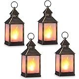 zkee 11" Vintage Style Decorative Lantern,Flame Effect LED Lantern,(Golden Brushed Black,4 Hours Timer) Indoor Lanterns Decorative,Outdoor Hanging Lantern,Decorative Candle Lanterns (Set of 4)