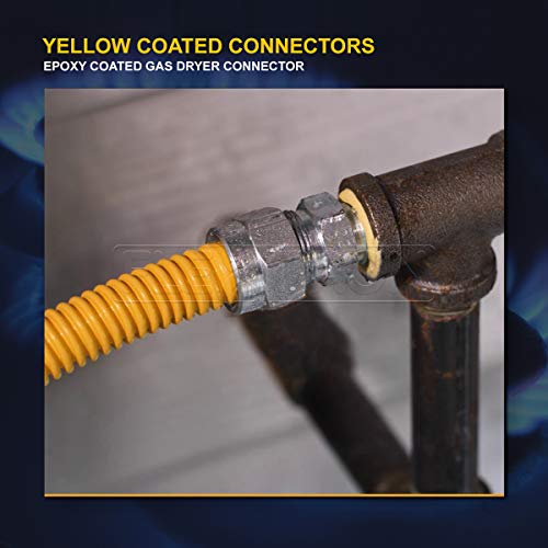 Flextron FTGC-YC12-48Q Flexible Epoxy Gas Line, Gas Pipe Connector With 5/8 in. Outer Diameter and 1/2 in. Inside Diameter; 3/4 in. FIP x 1/2 in MIP Fittings; Yellow/Stainless Steel Gas Hose 48 in. Long - Thumbnail 4