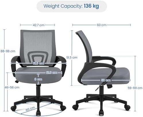 Silla de Oficina Silla Escritorio de Malla Giratoria Gris Oscuro