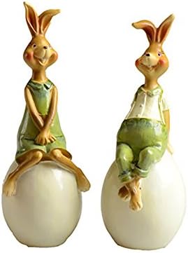Cute Easter Bunny with Egg Dollhouse Miniature Garden Landscape Decors Home Decoration Resin Crafts Rabbit Photography Props (Medium-2pcs)