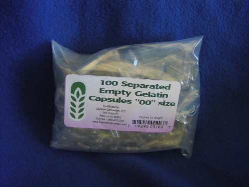 Capsule Connection 100 Separated Empty Gelatin Capsules, "00" Size, 100 Count Bag