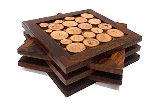 Hashcart Handcrafted Wooden Coasters for Bar Accessories/Cocktail Party Coasters (Set of 5)
