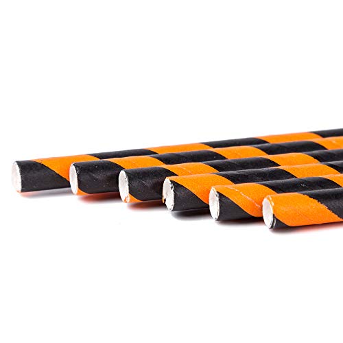 200 Pack Orange and Black Striped Paper Straws for Halloween Party Supplies for Kids Adult Accessories Biodegradable Vintage Drinking Birthdays Parties Celebrations