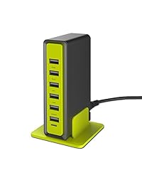 Lottogo Estación de carga USB de 6 puertos para smartphones y tabletas, cargador de escritorio organizador de 30 W y cargador rápido