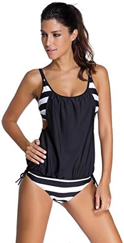 JDJREN Tankini Swimsuits for Women with Shorts, Womens Bathing Suits, Beach Holiday Bikini, Two-Piece Split Swimsuit, G99-02,BlackStripes,L