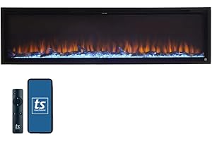 Touchstone Sideline Elite Smart 72” WiFi-Enabled Electric Fireplace - 80038 - in-Wall Recessed - 60 Color Combinations - 1,500W Heater - Black - Log, Crystals & Driftwood