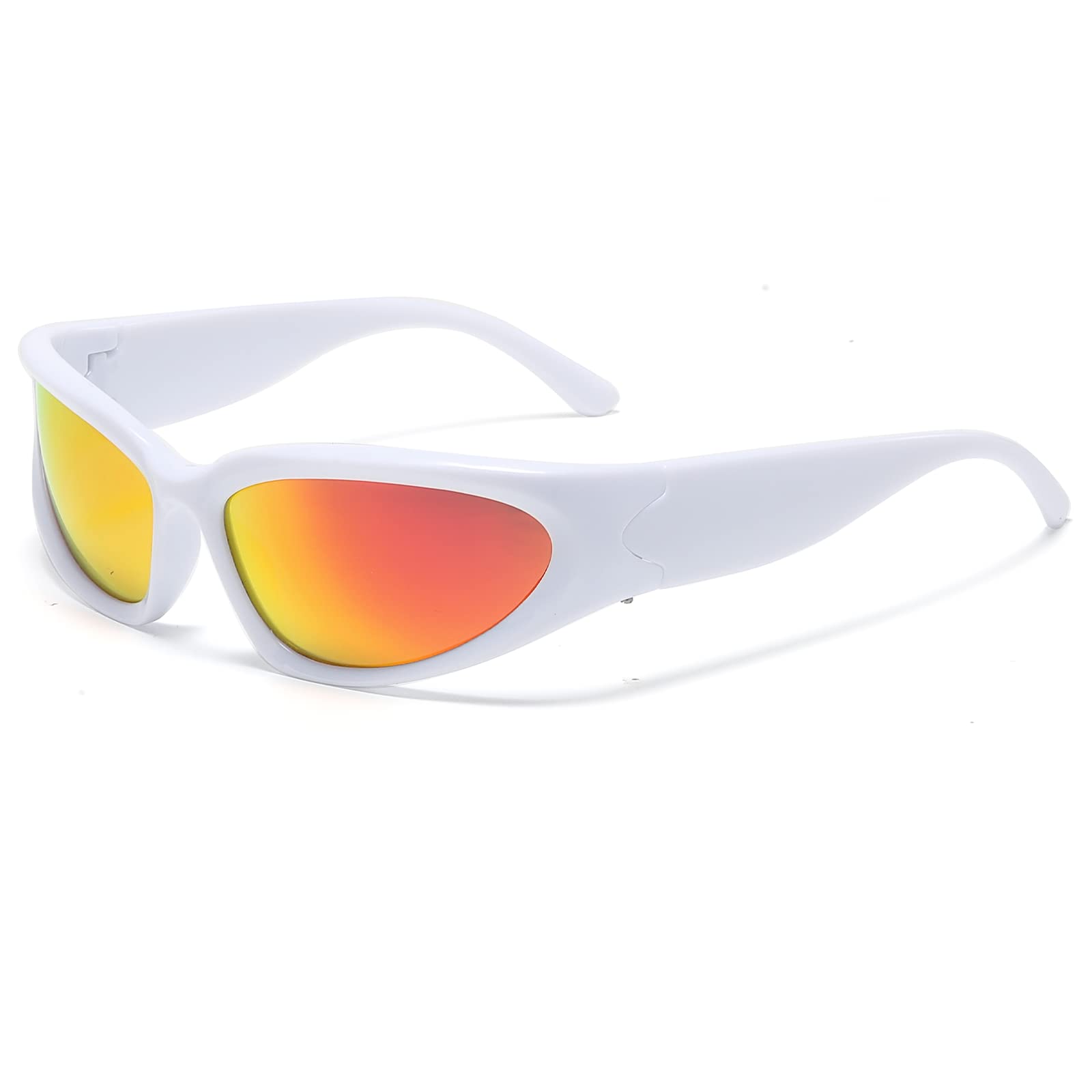YUELUQU Y2K Wrap Around Sunglasses Men's Women's Futuristic Outdoor Sports Sunshade UV400 Glasses (White Frame/Orange Lens) — image 1