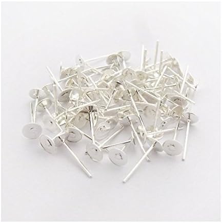W Fashion shop 100 Stainless Steel 5mm Flat Pad (With 12mm Post) Earring Finding Plus 100 Rubber Earnut Stoppers Package of 50 Sets