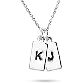 EVE'S ADDICTION Hand Stamped Initial Necklace Double Rectangle Tag - Gifts for Mom
