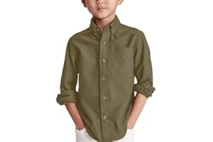 Haloumoning Boys' Long Sleeve Dress Shirts Classic Collared Button-Down Tshirt Solid Cotton Top with Chest Pocket