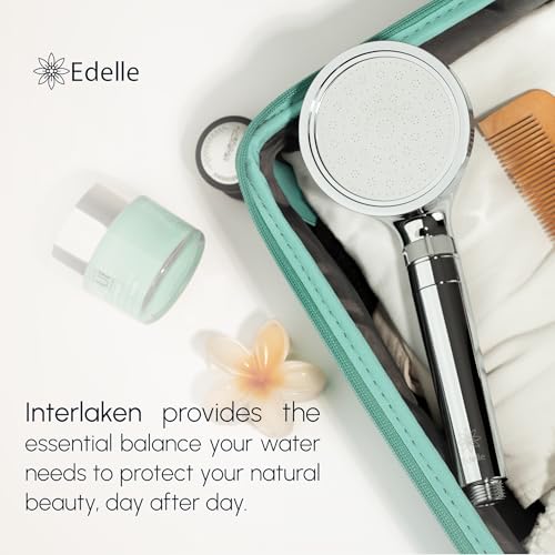 Edelle Interlaken Swiss-Inspired Filter Shower Head – Advanced Chlorine Removal – High Pressure – Travel Easy Design – Premium Water Quality for Hair & Skin Care