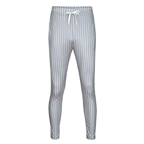 Mens Sweatpants, F_Gotal Menâ€™s Casual Striped Patchwork Elastic Waist Sports Running Jogger Pants Trouser with Pockets Gray