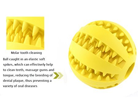 Pet Toy Ball for Dogs, Bite Resistant Soft Rubber Bouncy Ball Treat Ball Dog Toys, Tooth Cleaning Dog Chew Toy (Yellow)