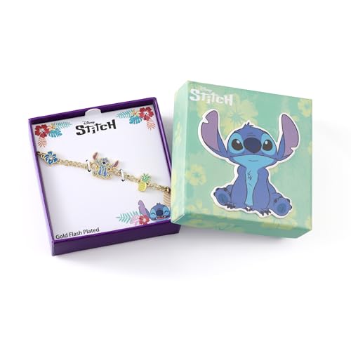 Disney Stitch Girls Gold Plated Adjustable Chain Bracelet with Pineapple and Flower Charm