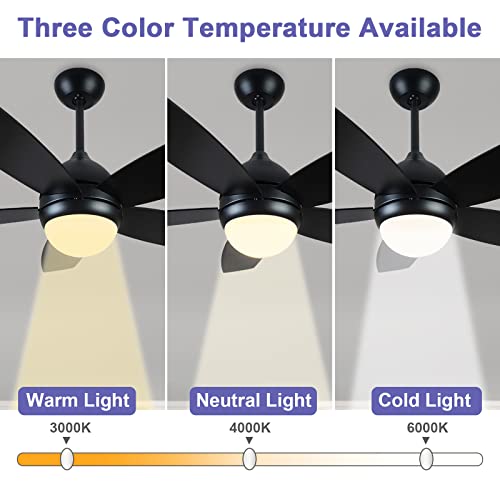 Noiseless 42" Matte Black Ceiling Fans with Lights and Remote Modern