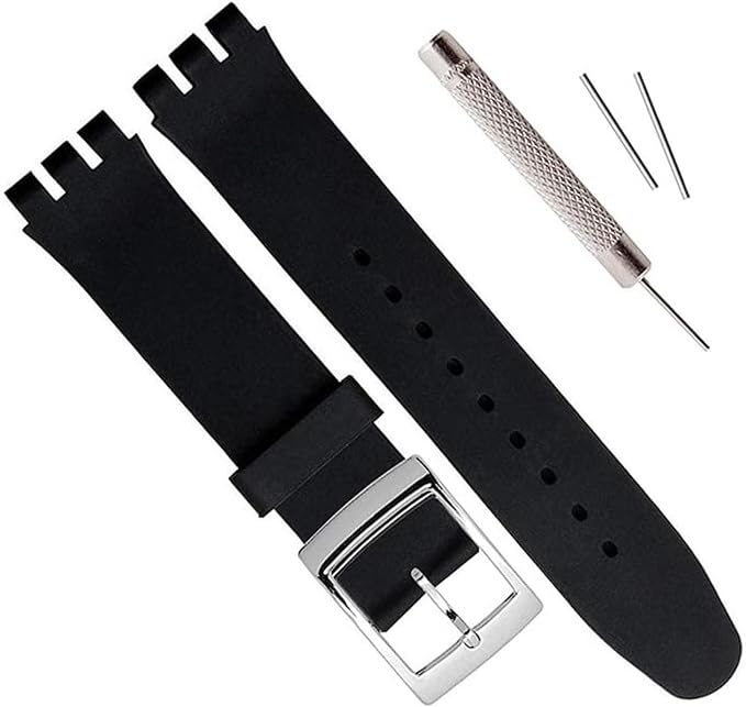 Silver Plated Stainless Steel Buckle Waterproof Silicone Rubber Watch Strap Watch Band (20mm, Black)