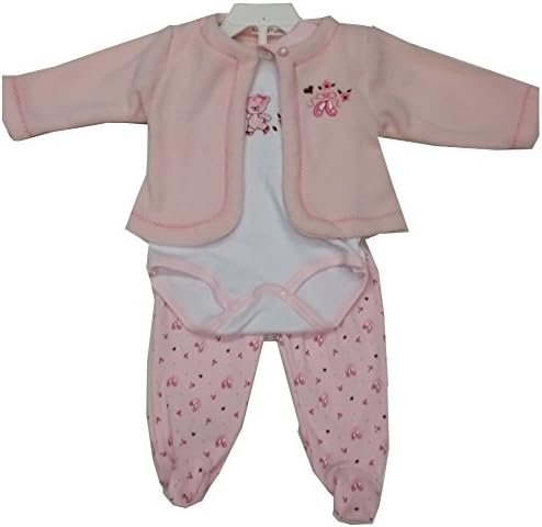 Rumble Tumble Baby Girls Pink Teddy Ballet Shoes Top Onesie 3 Pc Pant Set 0-3M