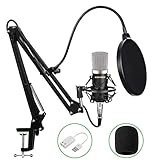 Aokeo AK-70 Professional Studio Live Stream Broadcasting Recording Condenser Microphone With AK-35 Suspension Scissor Arm Stand, Shock Mount, Pop Filter, USB Sound Card and Mounting Clamp