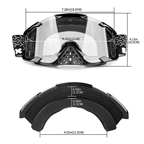 BATFOX ATV Goggles Dirt bike Motocross Riding Motorcycle Glasses Goggles Interchangeable Lenses for Men Women Youth Fit Over Glasses Detachable Nose Guard (Clear)