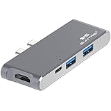 Suntrsi USB C Hub Pass-Through Charging, Aluminum Type-C Hub Adapter for 2016 MacBook Pro 13" and 15" Thunderbolt 3, SD/Micro Card Reader and 2 USB 3.0 Ports (Space Gray)