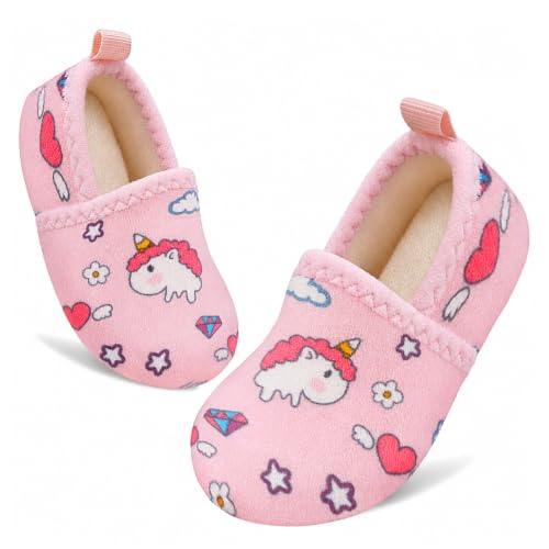 ATHMILE Toddler Kids Slippers Anti-Slip Warm Teddy Fleece House Slippers Slip-On Slipper Socks Lightweight Indoor Outdoor Walking Shoes for Home Travel Kindergarten Gift for Boys Girls at Amazon