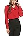 ACEVOG Elegant Shirt Womens Pussycat Bow Tie Neck Long Sleeve Chiffon Business Professional Shirts Red X-Large