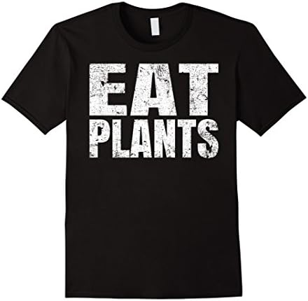 Mens Premium "Eat Plants" Funny Vegan T-Shirt Large Black