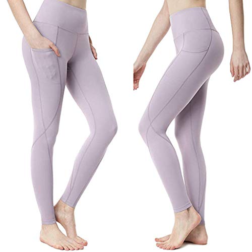 High Waist Yoga Pants for Women Side & Inner Pockets with Tummy Control Sports Leggings Purple - Thumbnail 5