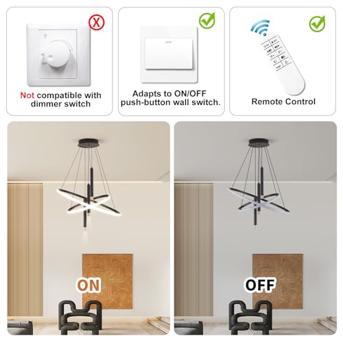 ORANOOR - Lámparas de araña LED negras modernas para comedor, recámara, sala de estar, regulables de 61.0cm, 5250 lm, lámpara colgante de cocina, comedor, lámparas de techo para colgar sobre la